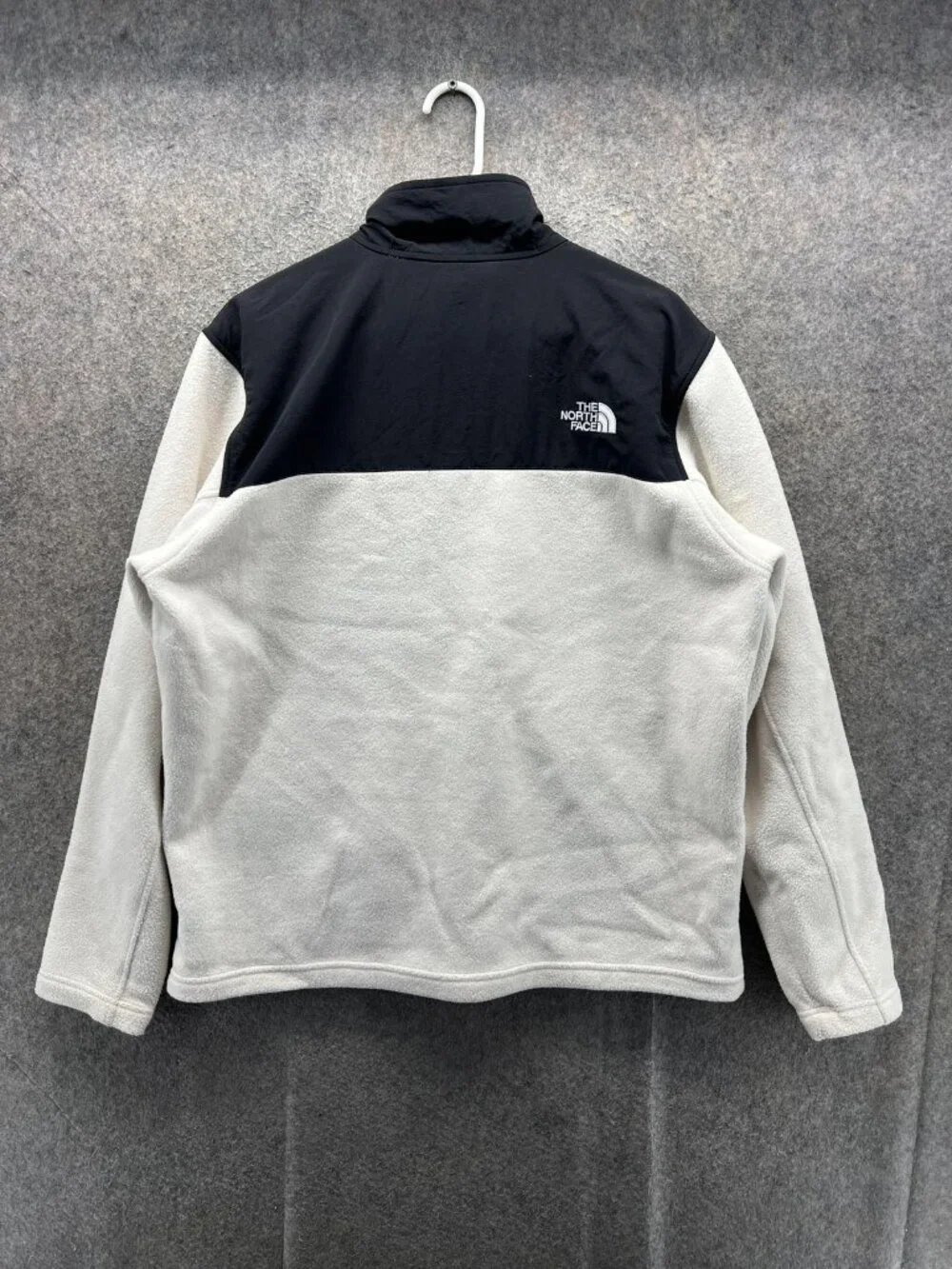 The North Face Jacket Men Large White Black Fleece Full Zip Outdoor Hiking Cream